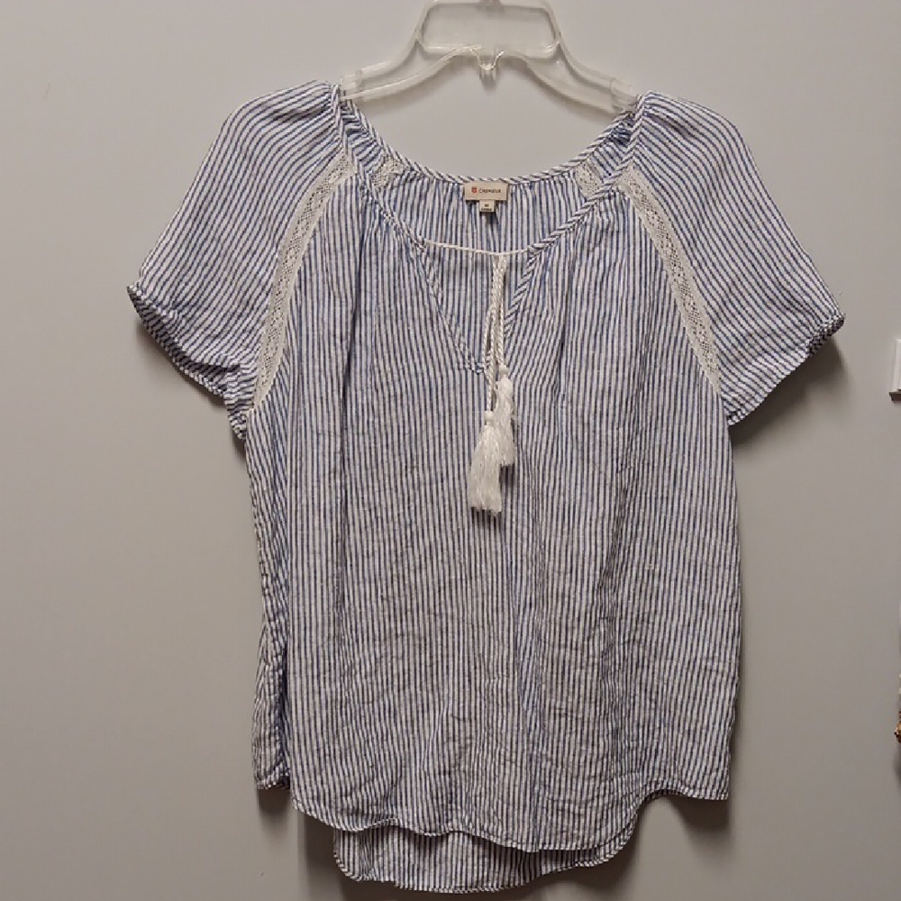 Cremieux Blue Striped Linen Top